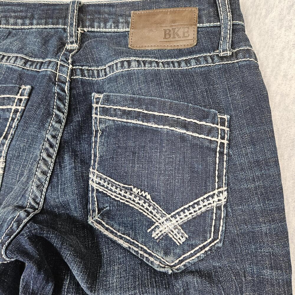 BKE Jeans Men 29R (29x33) Blue Derek Stretch Bootcut Dark Wash Faded Whisker - Picture 10 of 15